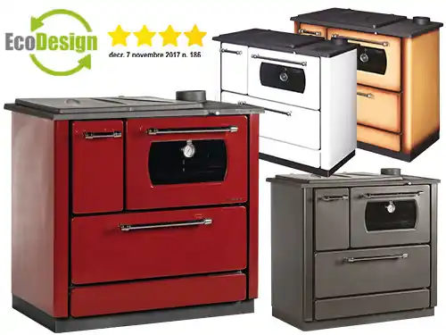 Artigianale Cucina a legna Popular Bordeaux – 9,06 kW – Forno 47L – Struttura in acciaio e ghisa – Eleganza clas