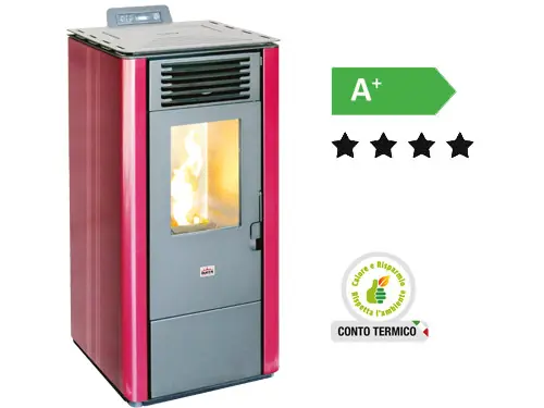 Stufa a pellet Queen 12 Canalizzata Bordeaux – 9,05 kW – AMG – Riscaldamento canalizzato per ambient Quantità Limitata