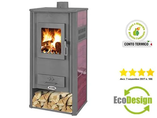 Lusso Termostufa a legna Kaos Idro Bordeaux – 21,4 kW – K-Line – Riscaldamento e acqua sanitaria per ambie