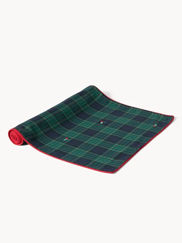 Tovaglietta tartan in twill di cotone con ricami agrifoglio e bordi smerlati Ultimissimo Modello