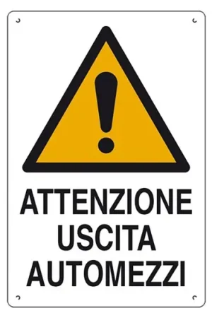 CARTELLO 'ATTENZIONE USCITA AUTOMEZZI' cm 40 x 60 pz. 10 - EUROSIGNALS Promo Stagionale