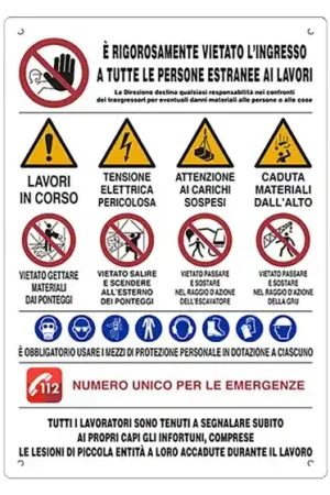 Autentico CARTELLO 20 SIMBOLI PER CANTIERE cm 80 x 60 pz. 10 - EUROSIGNALS
