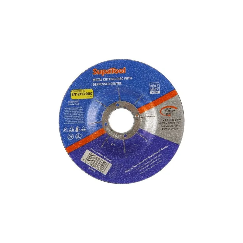 SupaTool Metal Cutting Disc With Depressed Centre 115mmx2.5mm Certificato