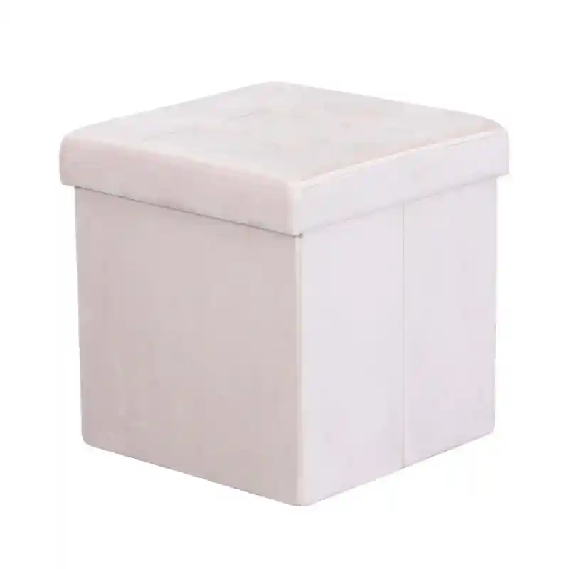 Pouf Contenitore Quadrato in Velluto Beige per Casa Autentico