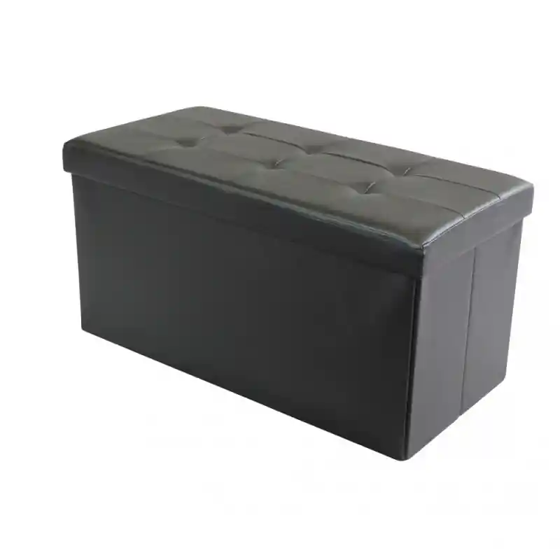Pouf Contenitore Rettangolare in Ecopelle Nero per Casa Certificato