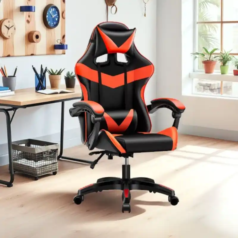 Sedia da ufficio gaming schienale alto PVC nero dettagli rossi Promozione Esclusiva