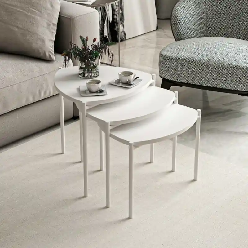 Prezzo Ridotto Tris tavolini da salotto Lenny struttura e piano bianco moderni