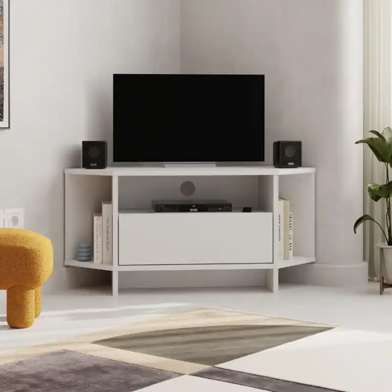 Porta TV angolare Viva bianco con nicchie a giorno moderno Pagamento Sicuro