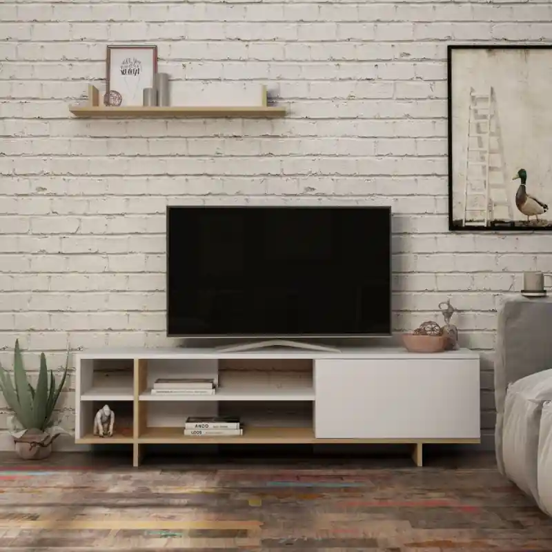 Mobile porta TV Stockton bianco rovere moderno e capiente Quantità Limitata