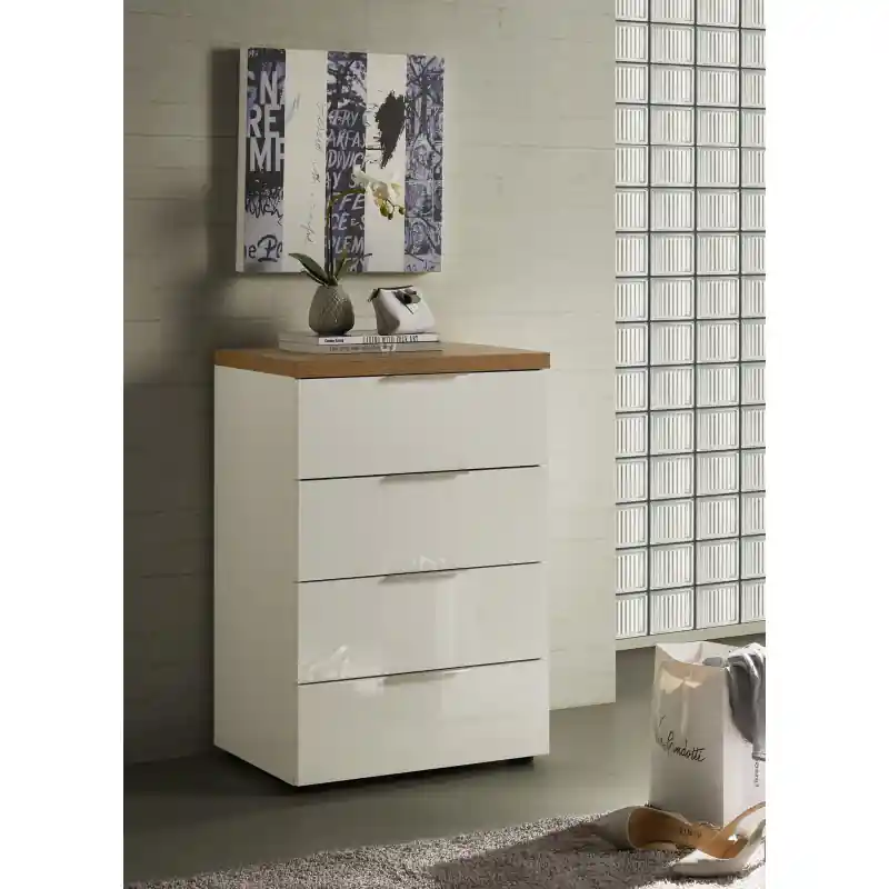 Comò 4 cassetti IDEA bianco lucido e rovere Made in Italy Saldi