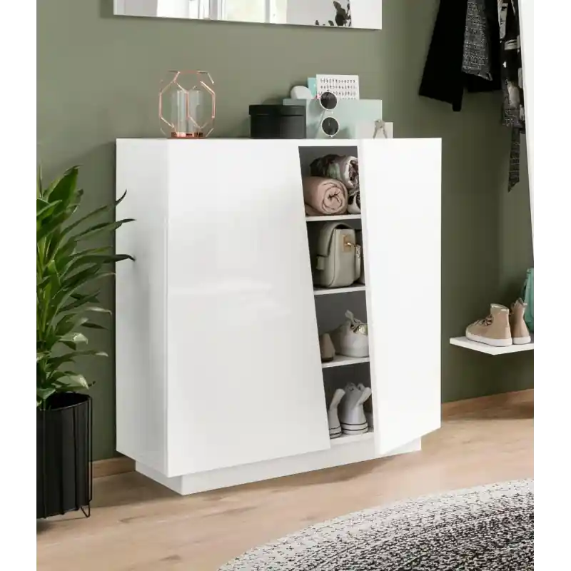 Scarpiera Vega 2 ante 80x86x38 bianco lucido per casa moderna Consegna Rapida