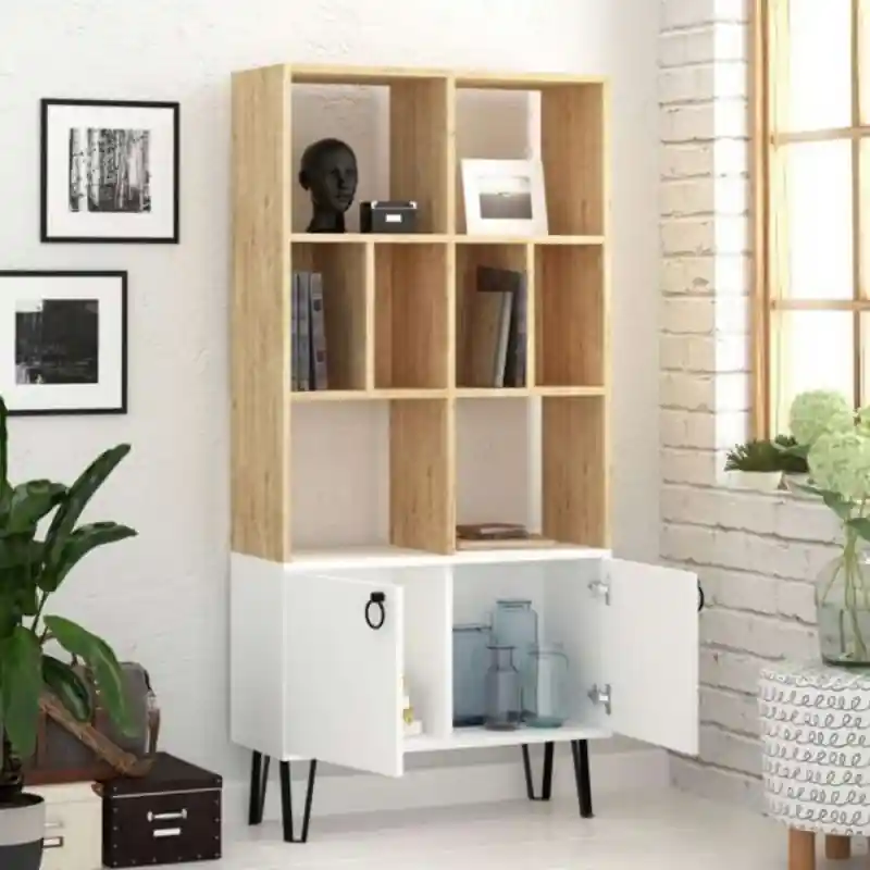 Libreria Bene con ante rovere bianco moderna e capiente Compra Online