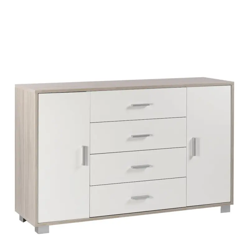 Prezzo Basso Mobile 2 Ante 4 Cassetti Kit Olmo Chiaro e Bianco Fiammato