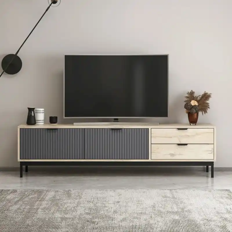 Certificato Porta TV Esta 2 ante antracite 2 cassetti rovere Sonoma moderno