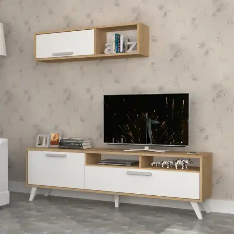 Super Prezzo Porta TV Slim D2306TV180M109 rovere bianco 180x35x47h moderno