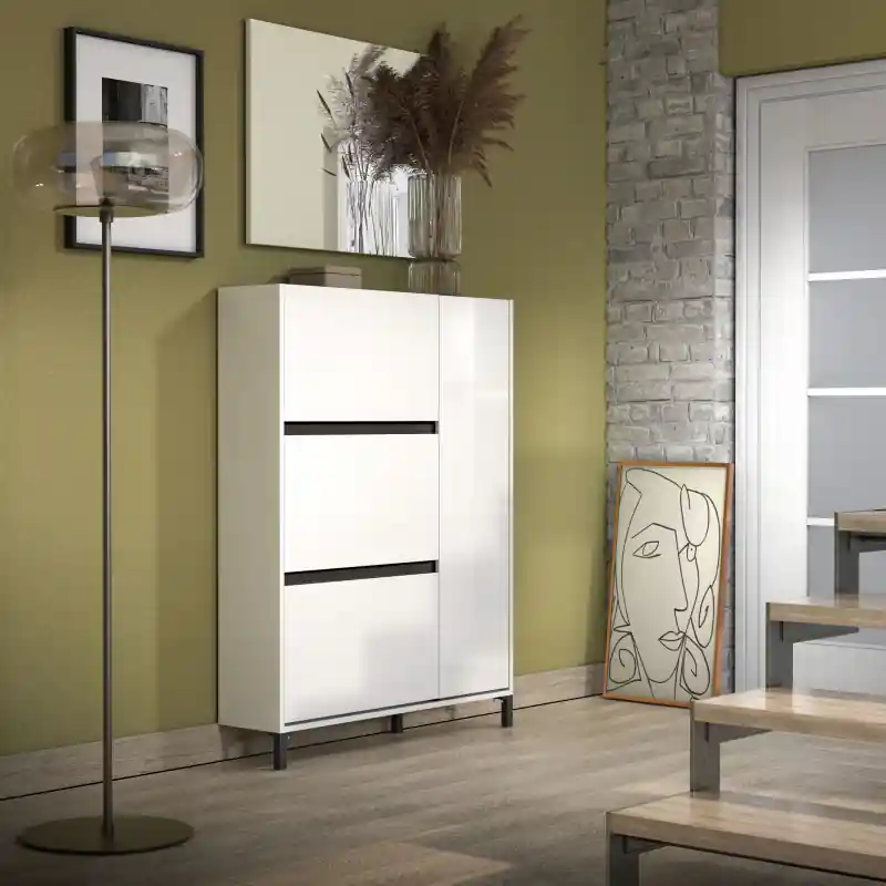 Scarpiera 3 ribalte 1 anta Easy bianco lucido salvaspazio moderna Prezzo Di Fabbrica