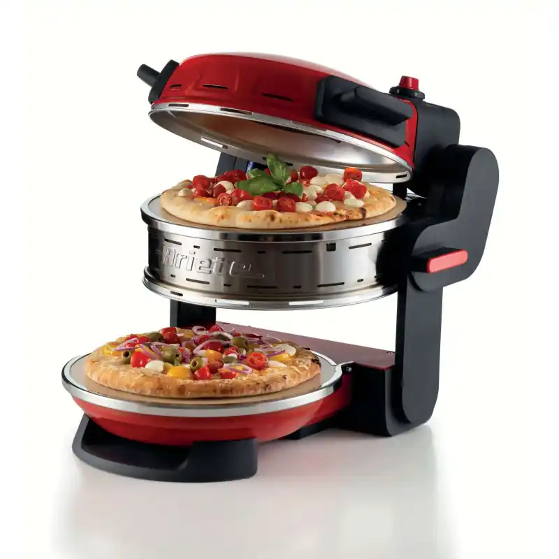 Forno pizza doppio 2300W 2 pietre refrattarie 5 livelli rosso All’Ingrosso