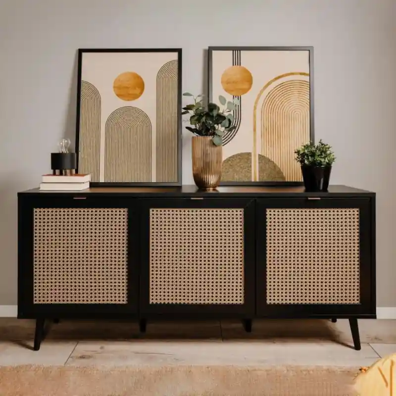 Ultima Occasione Madia Vienna51A 3 ante nera effetto vimini living moderno