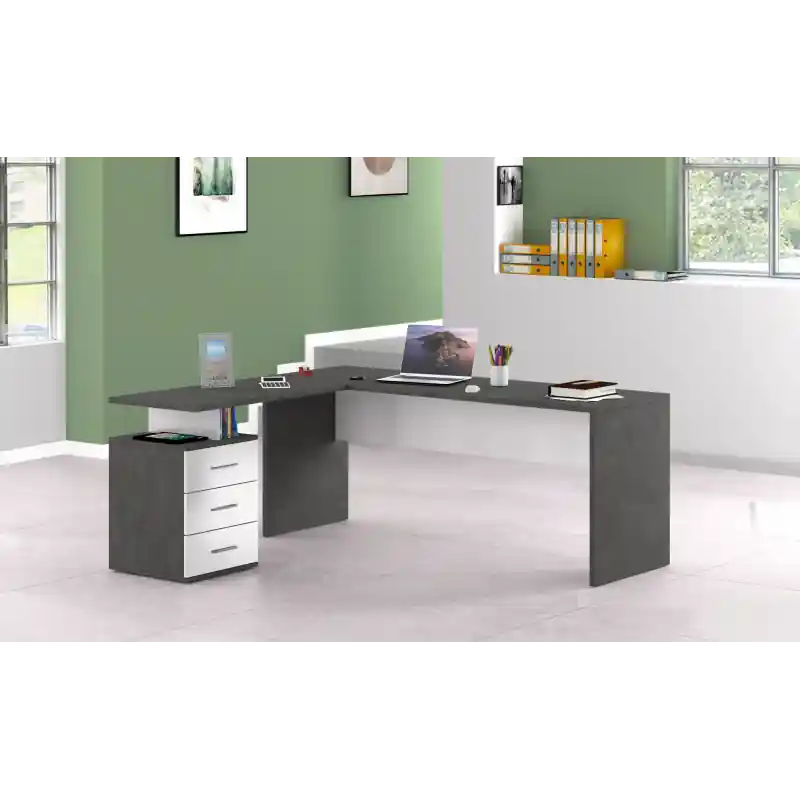 Spedizione Mondiale Scrivania ad angolo New Selina 180x75x60 cm Bianco Lucido