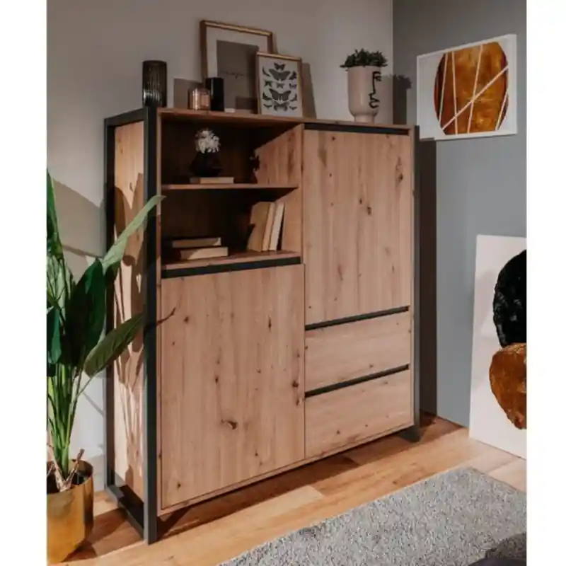 Credenza alta Denver 120x40x140h quercia antracite moderna Reso Gratuito