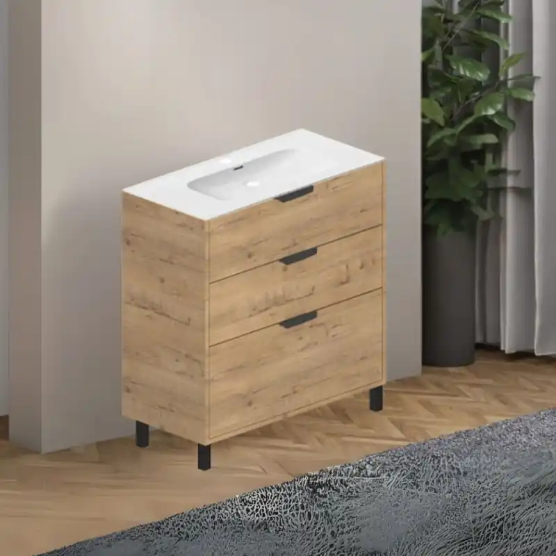 Mobile bagno Triana rovere 3 cassettoni 80x46x80 cm moderno Offerta Speciale