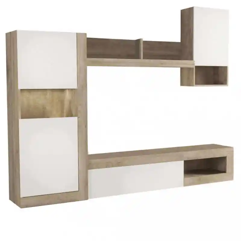 Parete soggiorno Roomy bianco e rovere chiaro moderna Spedizione Espresso