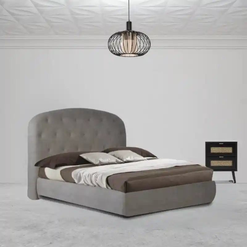 Spedizione Mondiale Letto matrimoniale contenitore Button1 grigio chiaro testiera tonda