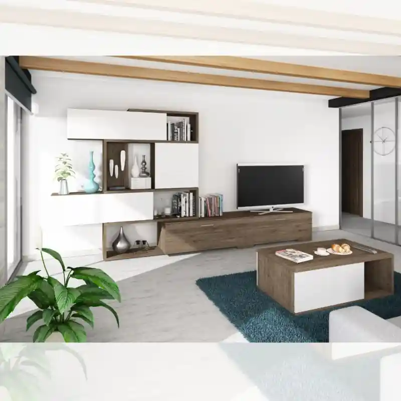 Parete attrezzata 8025 reversibile noce e bianco moderna Lusso