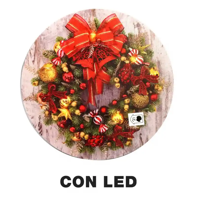 Quadro LED legno ghirlanda multicolor tondo 30x30x1,8 cm Offerta