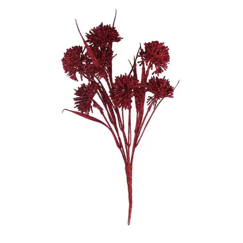Set di 4 Rami Plastica Fiore di Cardo Rosso h33 cm Decorazione Autentico