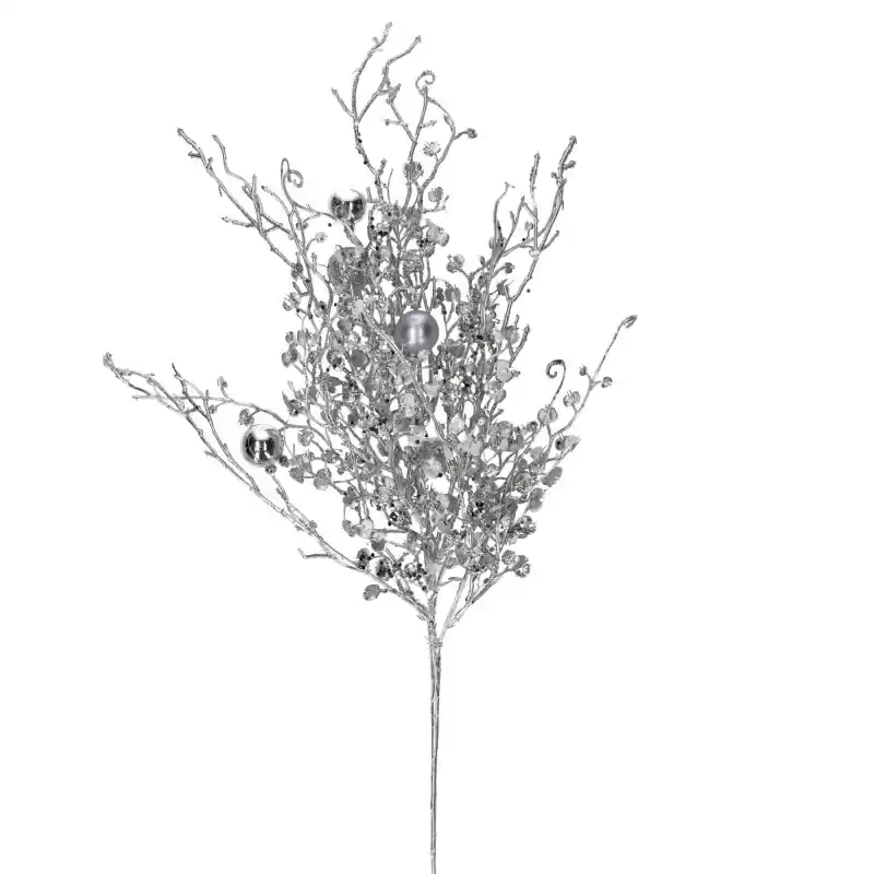 Set di 2 Rami Plastica Sfere Argento 65x4x30 cm Decorazione Prezzo Basso