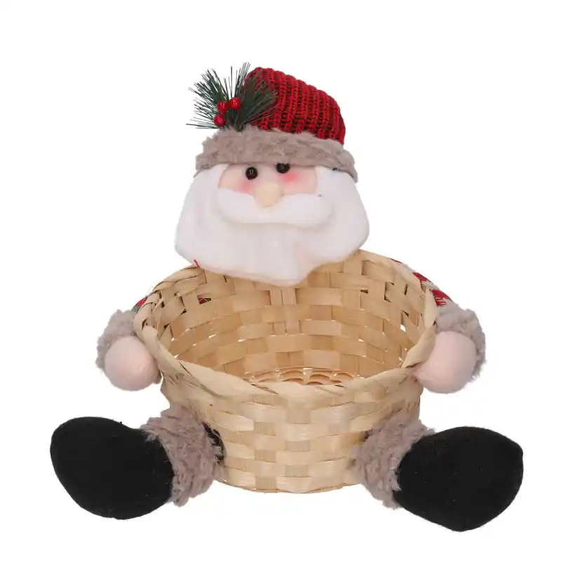 Ultima Occasione Set 2 Cestine Vimini con Babbo Natale Tessuto Rosso Ø25