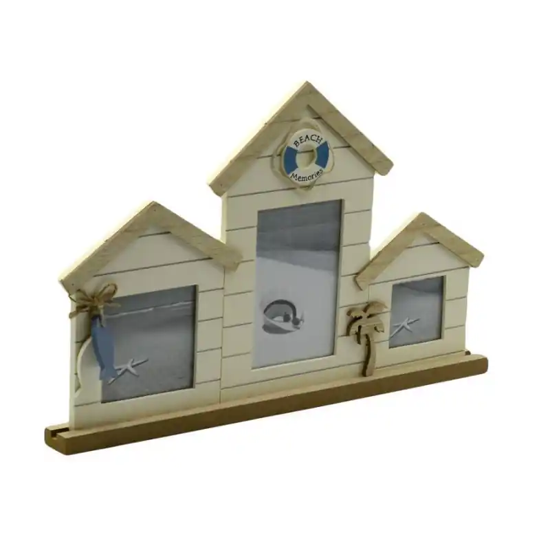 Portafoto mare legno casette 3 posti 43,5x3,5x28,5 cm Miglior Prezzo