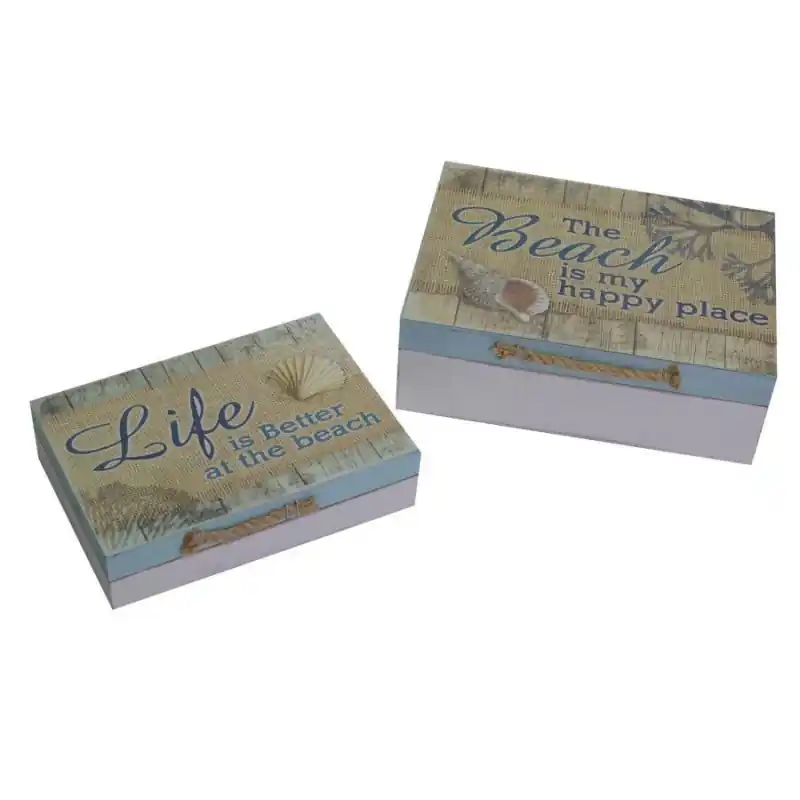 Alta Qualità Scatola Mare legno con conchiglia 24x18x8 cm decorativa