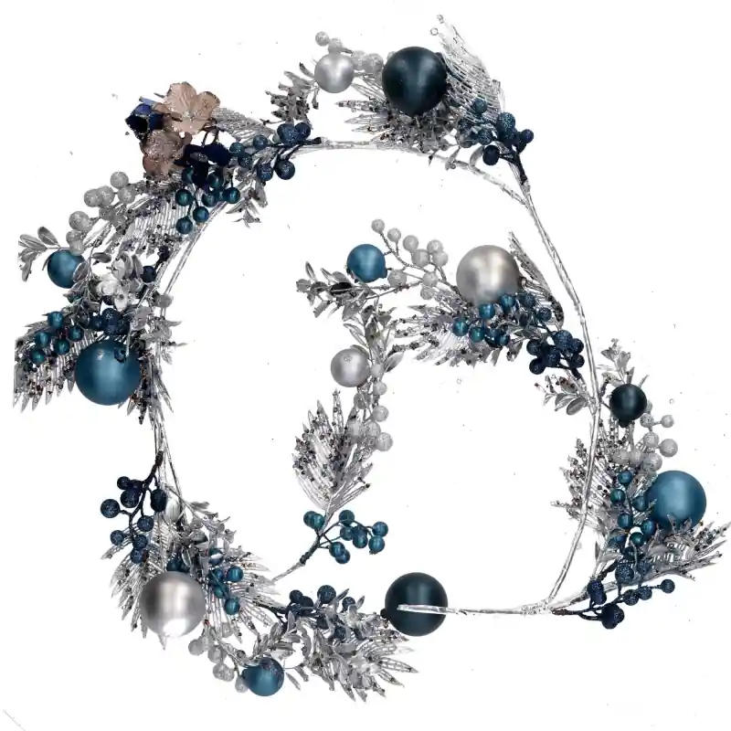 Festone plastica sfere argento e blu 125 cm decorazione casa Autentico