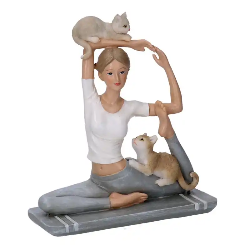 Must-Have Statua resina donna con gatti grigio 14,5x6x16 cm decorativa