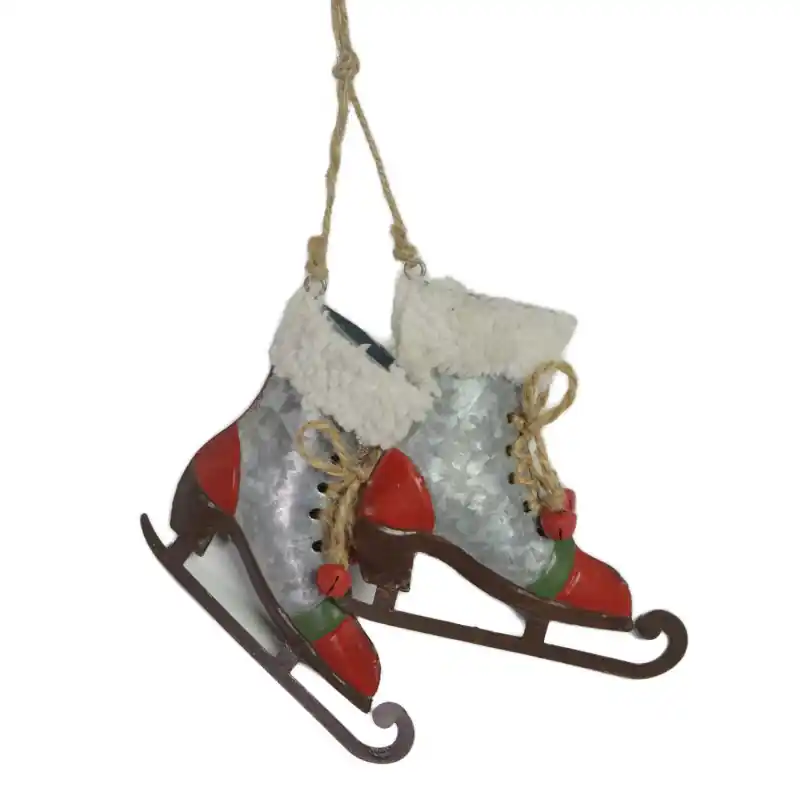 Acquista Ora Set 2 Pattini Metallo Grigio Rosso 13x2x14 cm Decorazione Casa