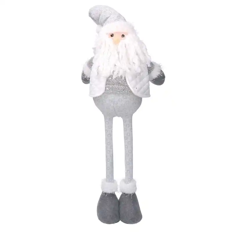Babbo Natale tessuto bianco grigio gambe telescopiche 13x9h33/56 cm Esclusivo