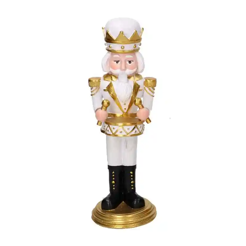 Premium Soldatino resina con tamburo bianco e oro 12x11,54x31 cm decorazione