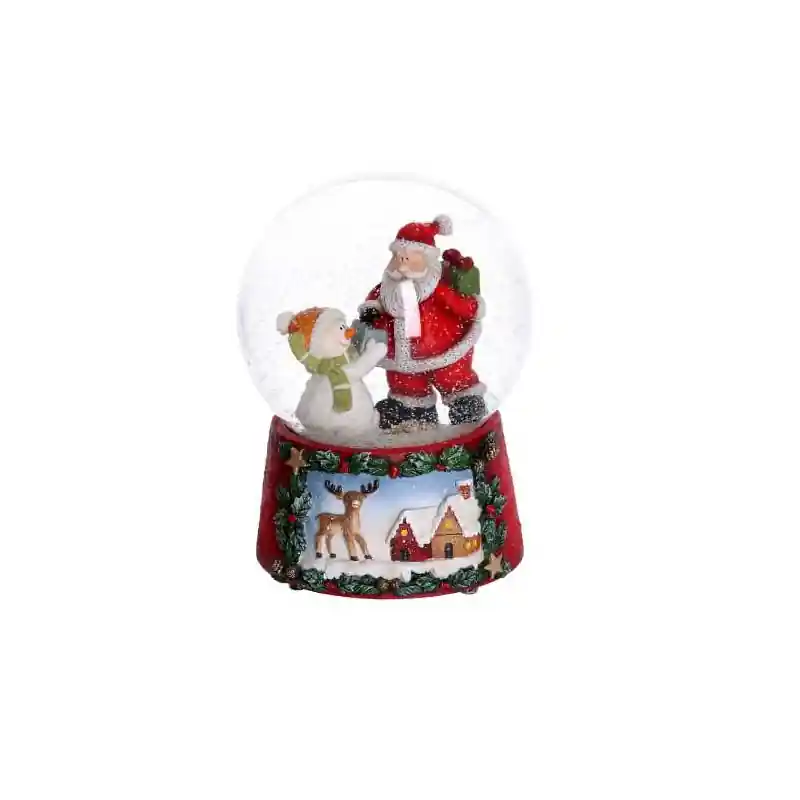 Popolare Palla di vetro carillon Babbo e pupazzo rosso 10x10x14,5 cm
