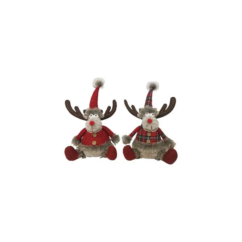 Set 2 Renne Crazy Rosso Scozzese 35cm - Decorazioni Natalizie Sconto