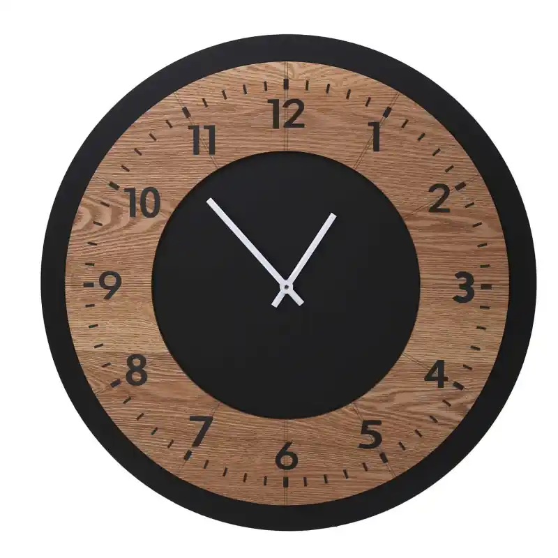 Orologio legno naturale e nero Ø50 cm moderno da parete Originale