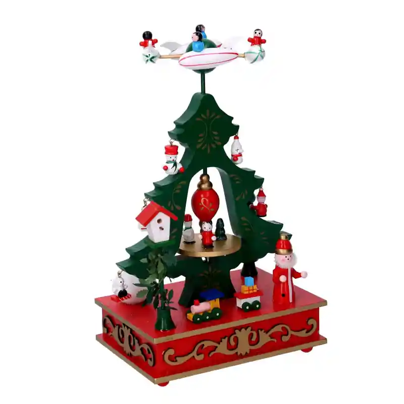 Carillon legno albero 17x12xH29 cm decorazione natalizia musicale Ordine In Blocco