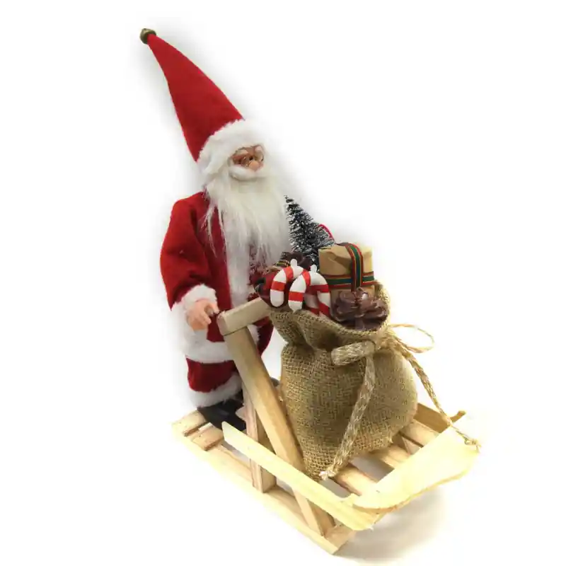 Ultime Pezzi Babbo Natale tessuto con slitta regali rosso 30cm decorazione