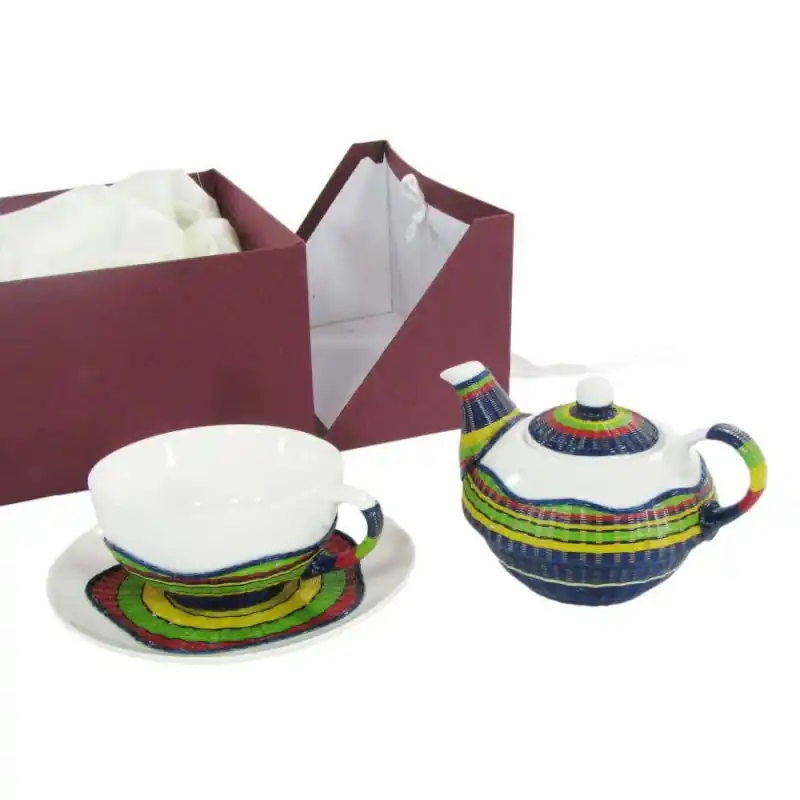 Affare Teiera con tazza decoro bambù multicolore elegante e pratica