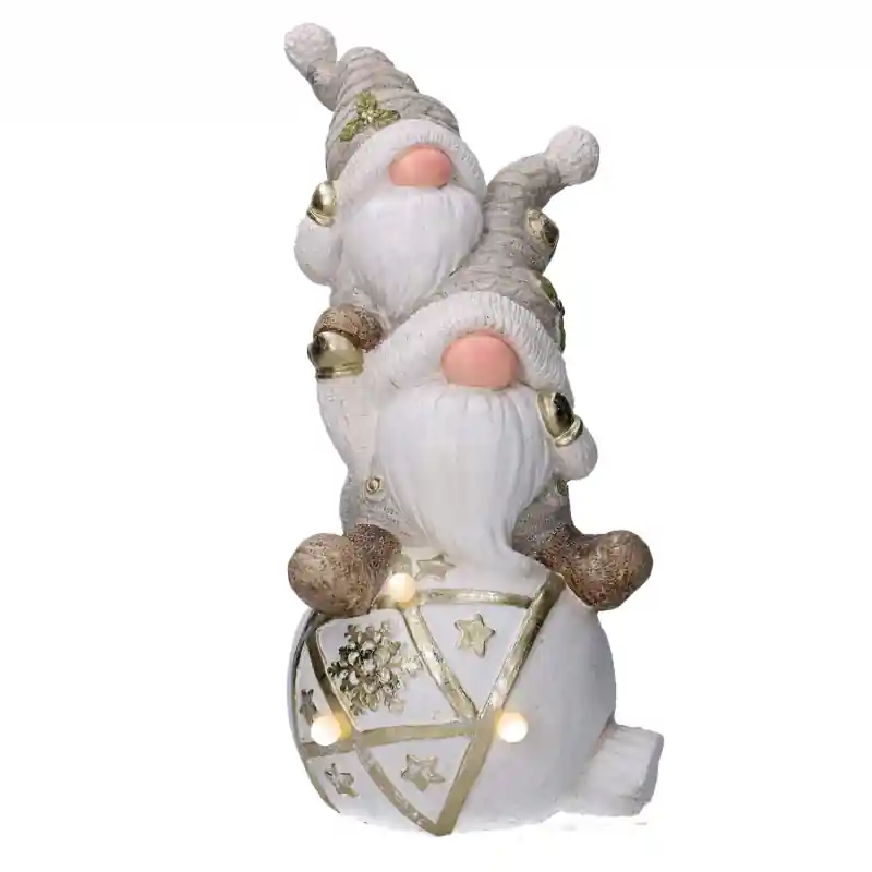 Offerta Limitata Gnomo resina su sfera grigio con LED 24,7x23x56 cm decorazione