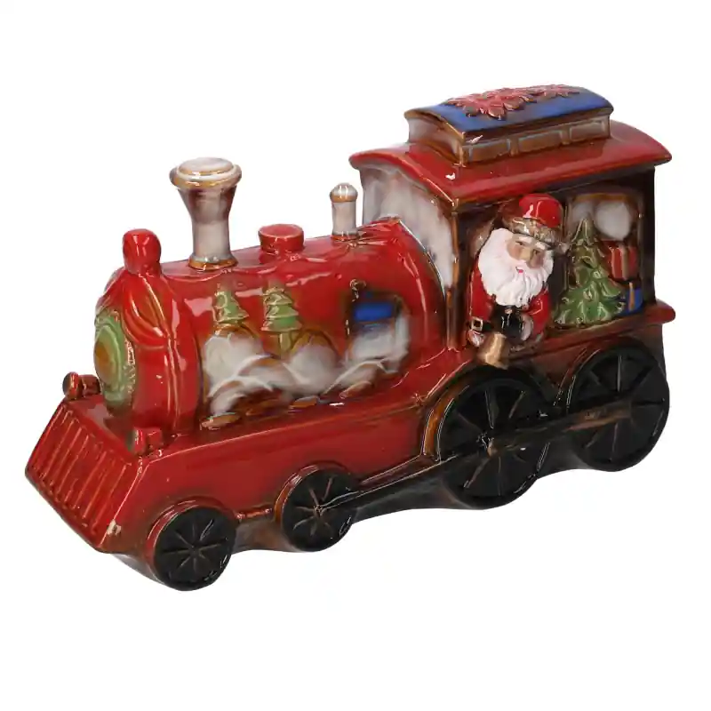 Babbo Natale ceramica su trenino rosso 35x14h22 cm decorazione Offerta Del Giorno