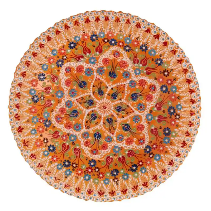 Centrotavola ceramica arancione tondo Ø40x8 cm decorazione casa Garanzia Inclusa
