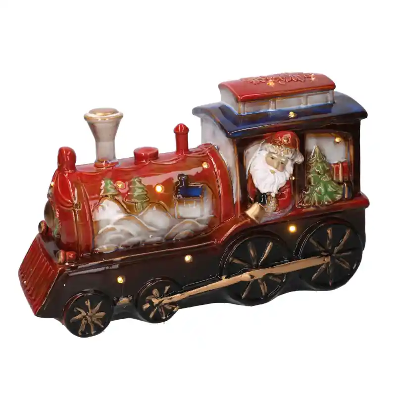 Acquista Ora Babbo Natale ceramica su trenino rosso 41x16h26 cm decorazione