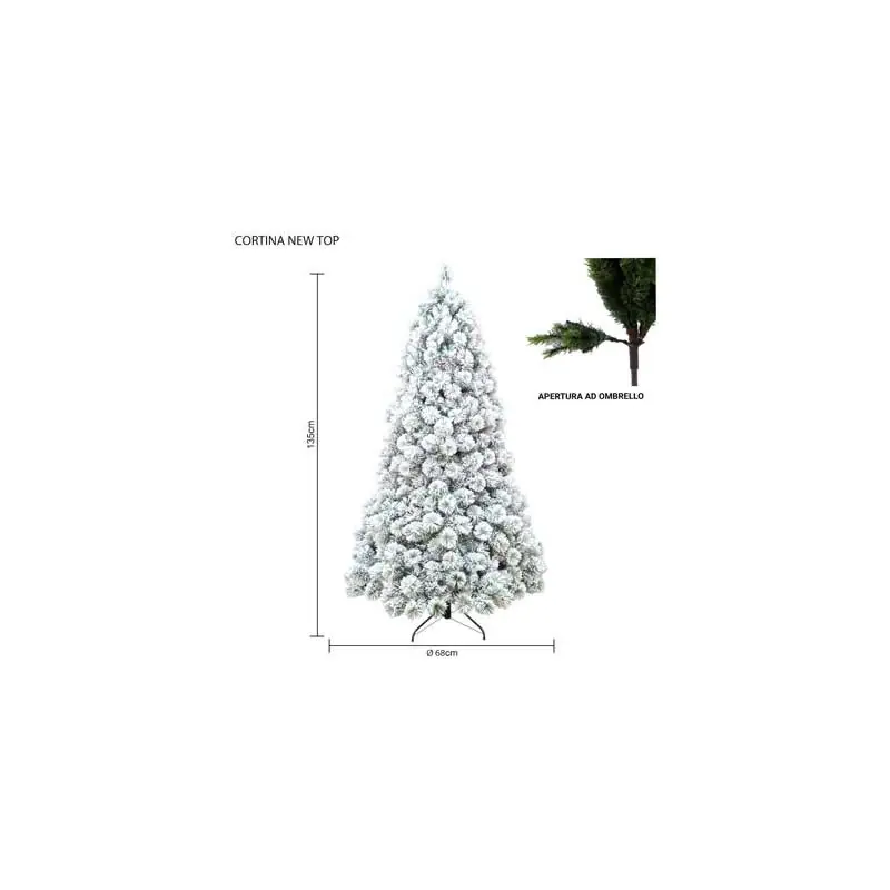 Albero Cortina New Top innevato 135 cm in PVC Needle floccato Fatto A Mano